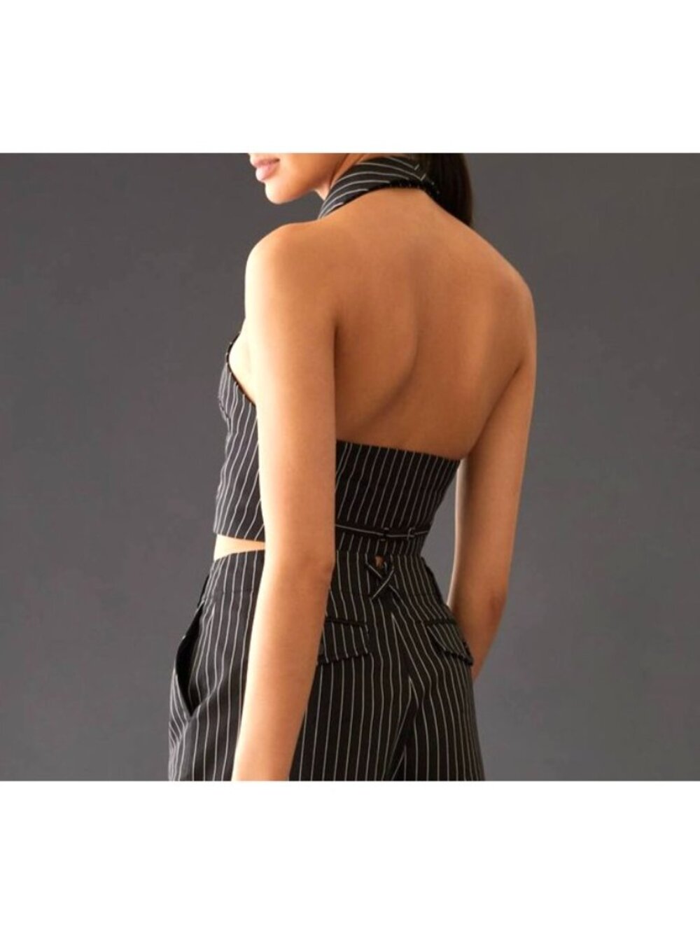 Anthropologie Maeve Pinstripe Halter Vest Sz 12 Black White Preppy Classic NWT - Picture 5 of 10